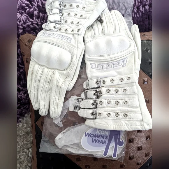 Icon Women's White Leather Gloves - Picture 1 of 6